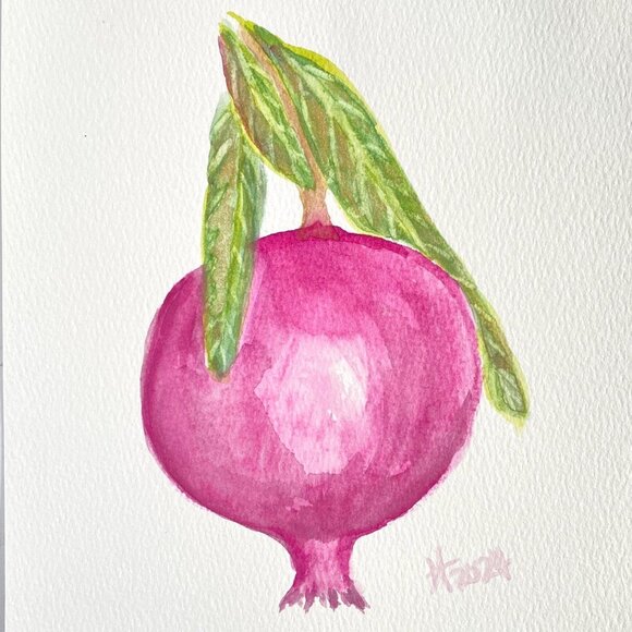 Pomegranate Yum Original Art Watercolor Painting Mixed Media Matted 8x10in - Picture 1 of 6